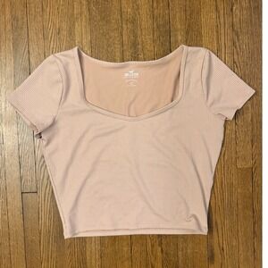 Hollister Must-Have Collection Ribbed Square Neck Crop Top Mauve Pink Large